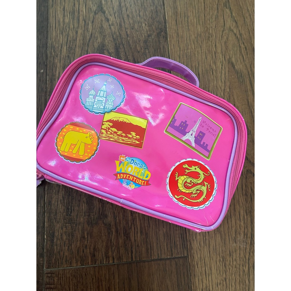 Vintage 2006 Dora the Explorer World Adventure Pink Vinyl Travel Case Bag y2k